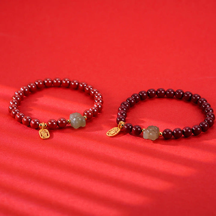 Buddha Stones 925 Sterling Silver Year of the Dragon Natural Cinnabar Hetian Jade Dragon Fu Character Ruyi As One Wishes Charm Blessing Bracelet - image 16