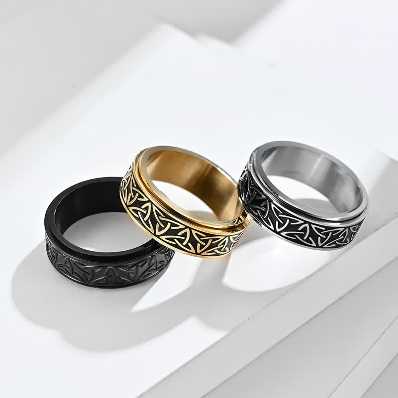 Buddha Stones  Triangle Knot Triquetra Titanium Steel Calm Rotatable Ring - image 1