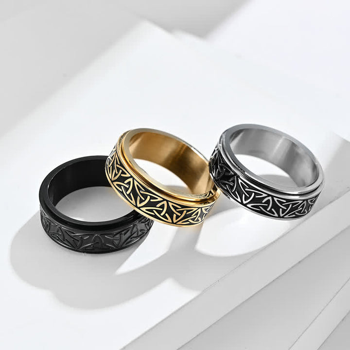 Buddha Stones  Triangle Knot Triquetra Titanium Steel Calm Rotatable Ring - image 1