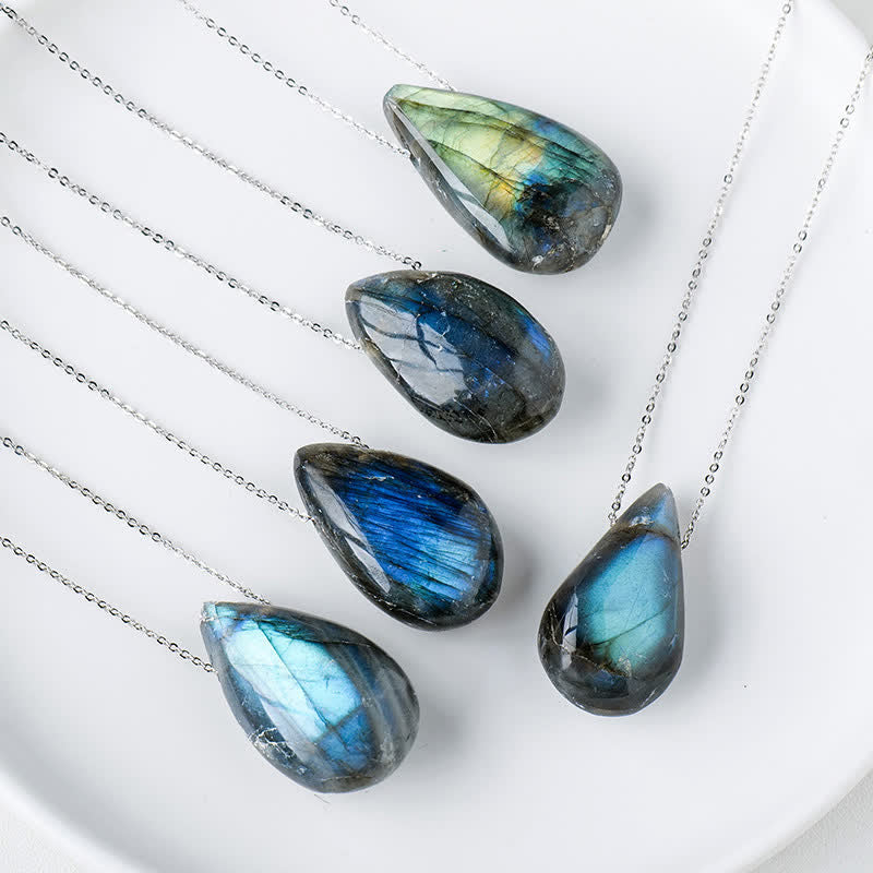 Buddha Stones Labradorite Water Drop Support Healing Necklace Pendant - Labradorite - image 0