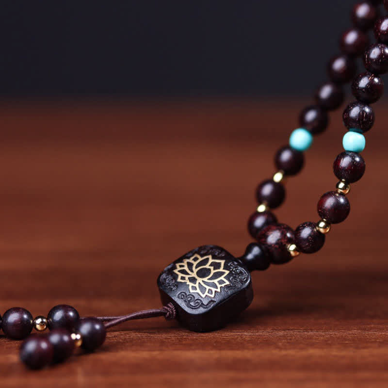 Buddha Stones 108 Mala Beads Tibetan Small Leaf Red Sandalwood Lotus Balance Bracelet - image 6