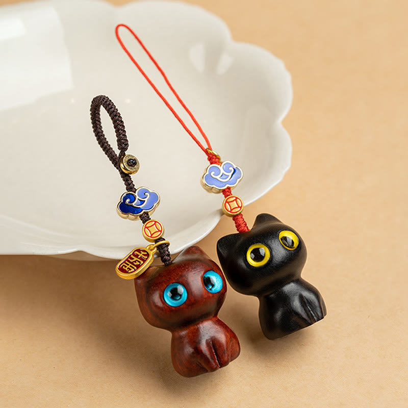 Buddha Stones Small Leaf Red Sandalwood Ebony Wood Lucky Cat Protection Key Chain Phone Hanging Decoration - image 14