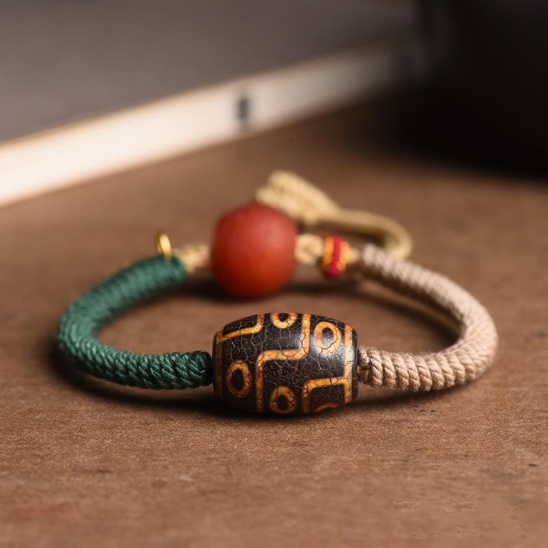 Buddha Stones Handmade Tibetan Nine-Eye Dzi Bead Wealth Rope Bracelet - Nine-Eye Dzi Bead(Wealth♥Protection)(Wrist Circumference 14-22cm) - image 0