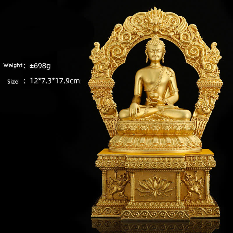 Shakyamuni Amitabha Medicine Buddha Figurine Serenity Copper Statue Home Decoration - 10 cm Shakyamuni&Base - image 2
