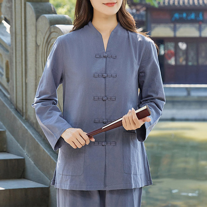 Buddha Stones Spiritual Zen Practice Yoga Meditation Prayer Uniform Cotton Linen Clothing Women's Set - Blue - US18，UK/AU22，EU50 (6XL) - image 10