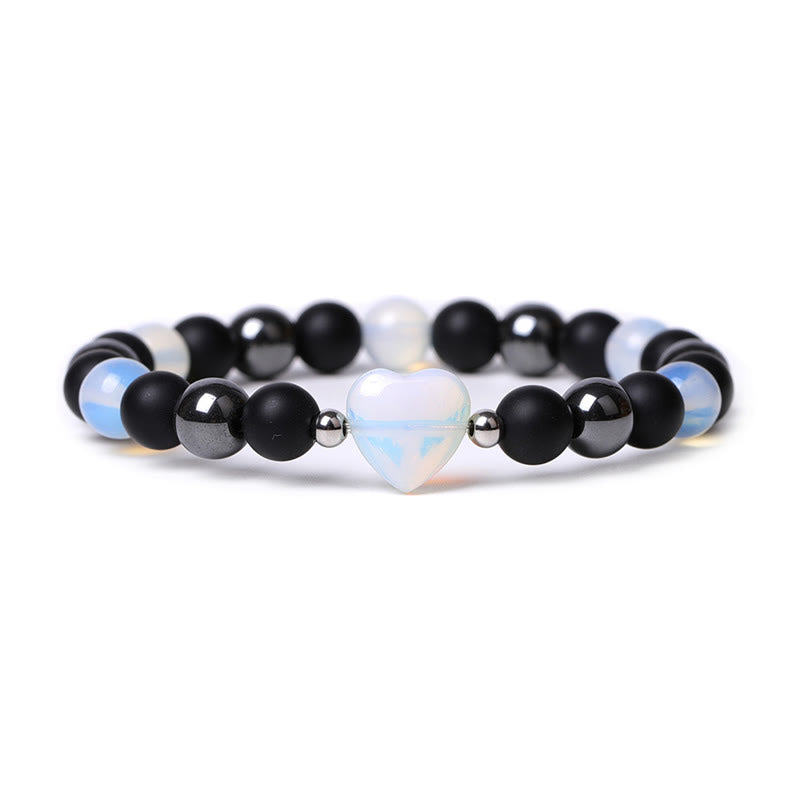 Buddha Stones Black Onyx Tiger Eye Stone Crystal Love Heart Protection Bracelet - Black Onyx&Opal - image 18