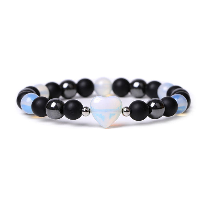 Buddha Stones Black Onyx Tiger Eye Stone Crystal Love Heart Protection Bracelet - Black Onyx&Opal - image 18