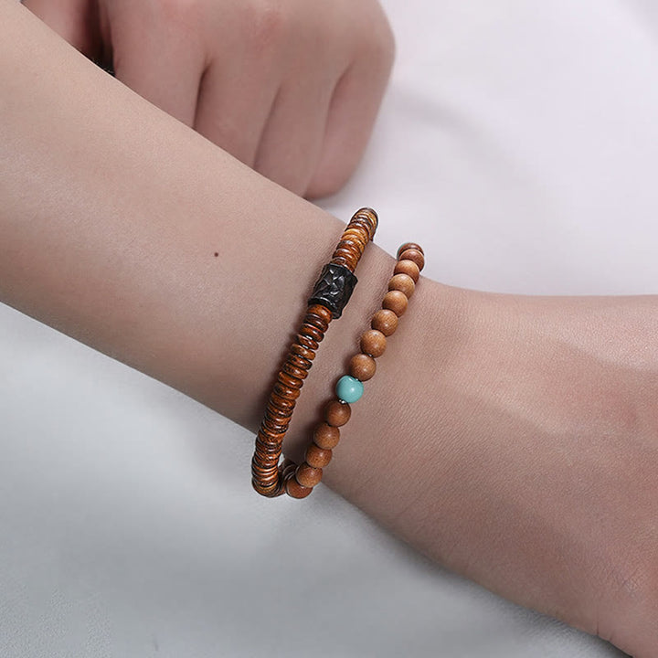 Buddha Stones Sandalwood Turquoise Protection Double Wrap Bracelet - image 7