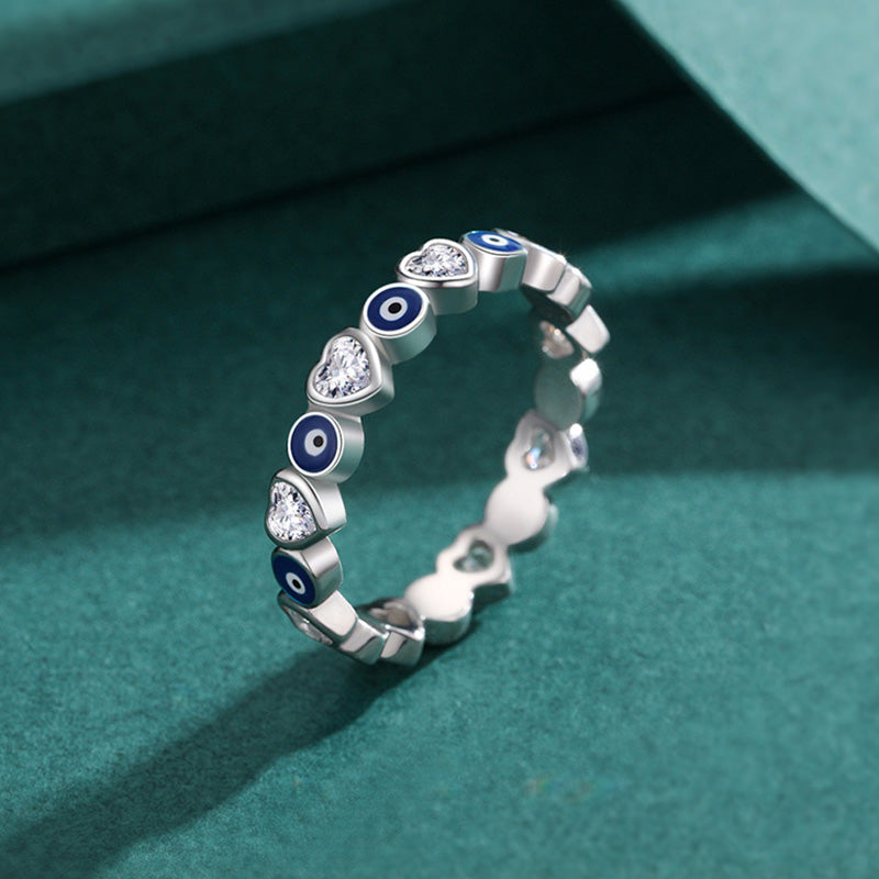 Buddha Stones 925 Sterling Silver Evil Eye Love Heart Zircon Blessing Ring - image 1