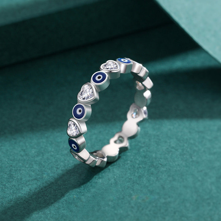 Buddha Stones 925 Sterling Silver Evil Eye Love Heart Zircon Blessing Ring - image 1