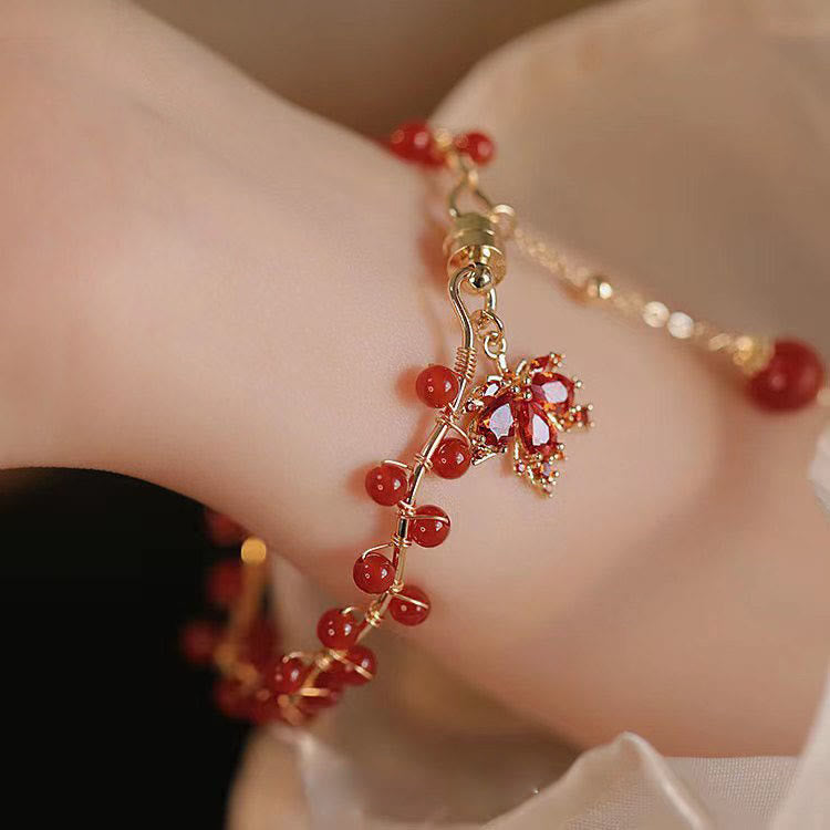 Buddha Stones Red Maple Leaf Luck Charm Bracelet - image 9