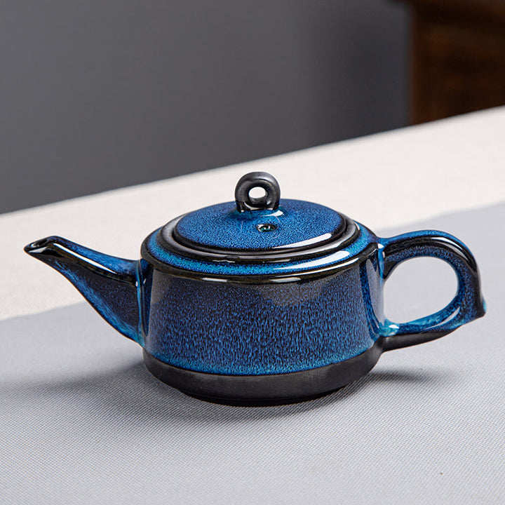 Buddha Stones Blue Gradient Color Chinese Gongfu Tea Ceramic Teapot Portable Gift Bag Box Set - image 2