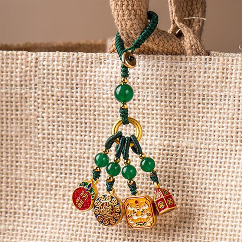 Buddha Stones Nothing to Be Superstitious Dancing Lion Copper Wealth Key Chain - Dark Green(Dancing Lion Charm) - image 6