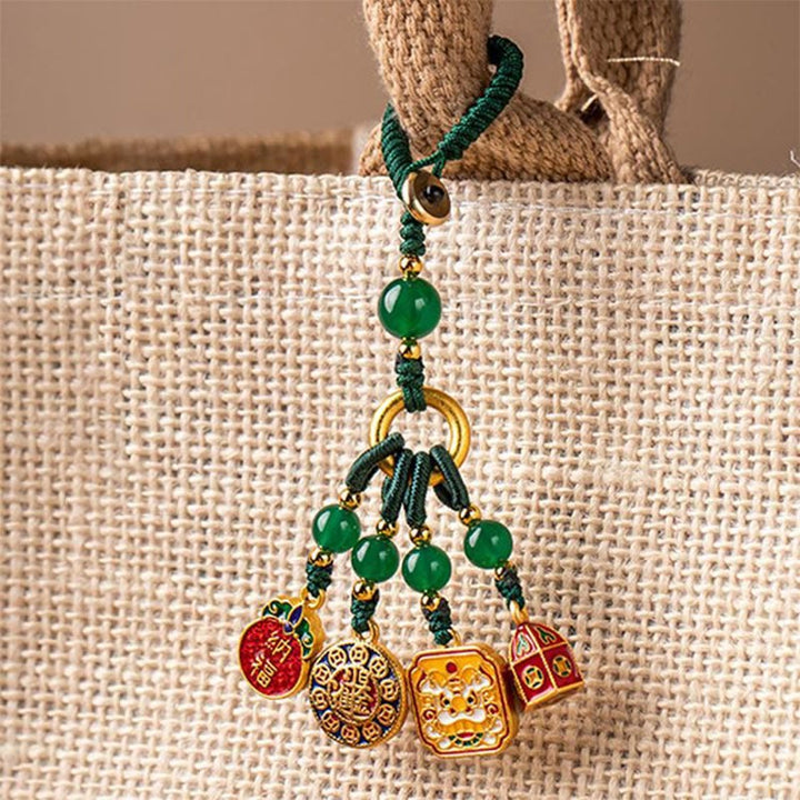 Buddha Stones Nothing to Be Superstitious Dancing Lion Copper Wealth Key Chain - Dark Green(Dancing Lion Charm) - image 6