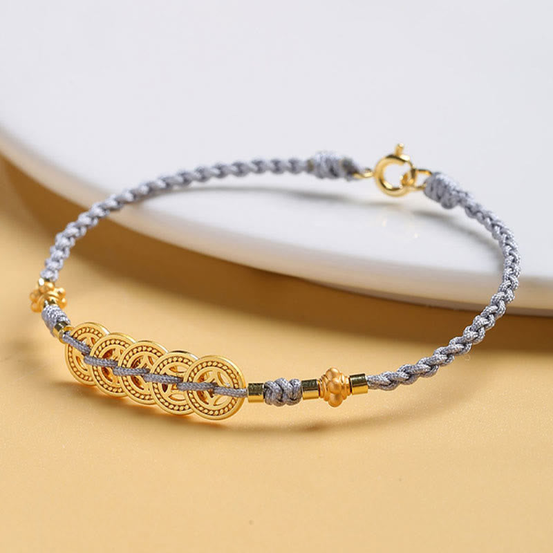 Buddha Stones Copper Coin Fortune Tree Pearl Luck Blue Rope Braided Bracelet - image 4