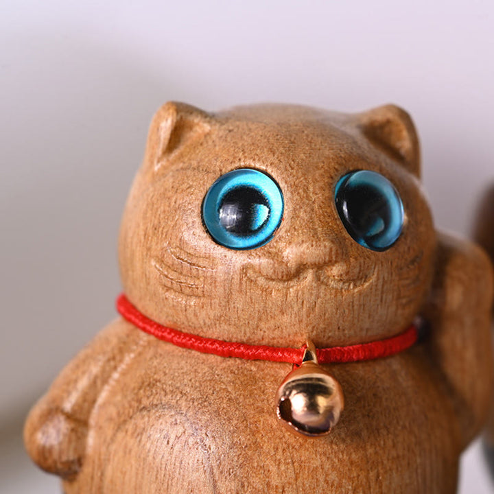 Buddha Stones Mini Lucky Cat Kitten Phoebe Zhennan Wood Blessing Decoration - image 6