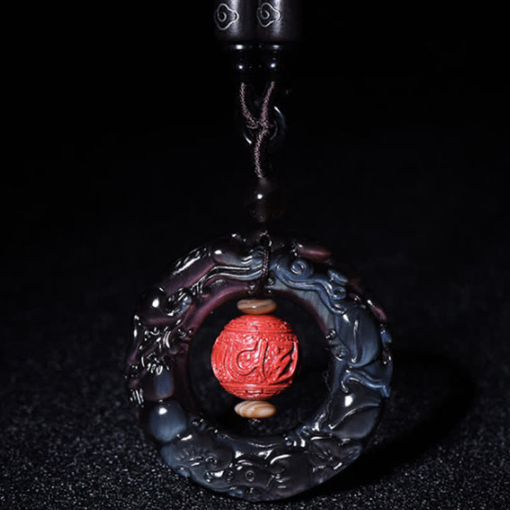 Buddha Stones FengShui Natural Rainbow Obsidian PiXiu Cinnabar Healing Necklace Pendant - image 7