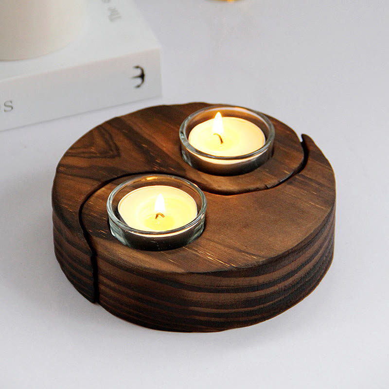 Buddha Stones Yin Yang Wood Candle Holder Meditation Rituals Use Items - image 2