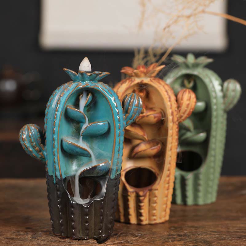 Cactus Ceramic Healing Backflow Smoke Fountain Incense Burner - image 1