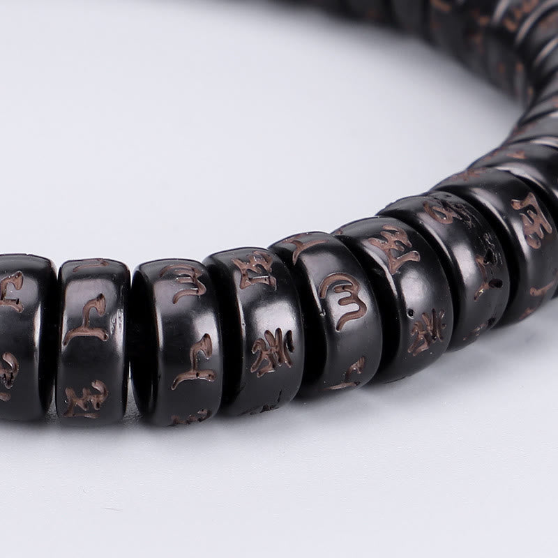 Buddha Stones Tibetan Coconut Shell Beads Engraved Om Mani Padme Hum Mantra Positive String Bracelet - image 2