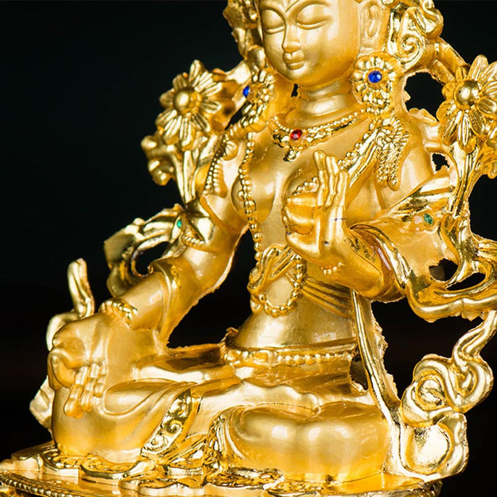 Buddha Stones Bodhisattva White Tara Hope Protection Gold Plated Statue Decoration - image 11