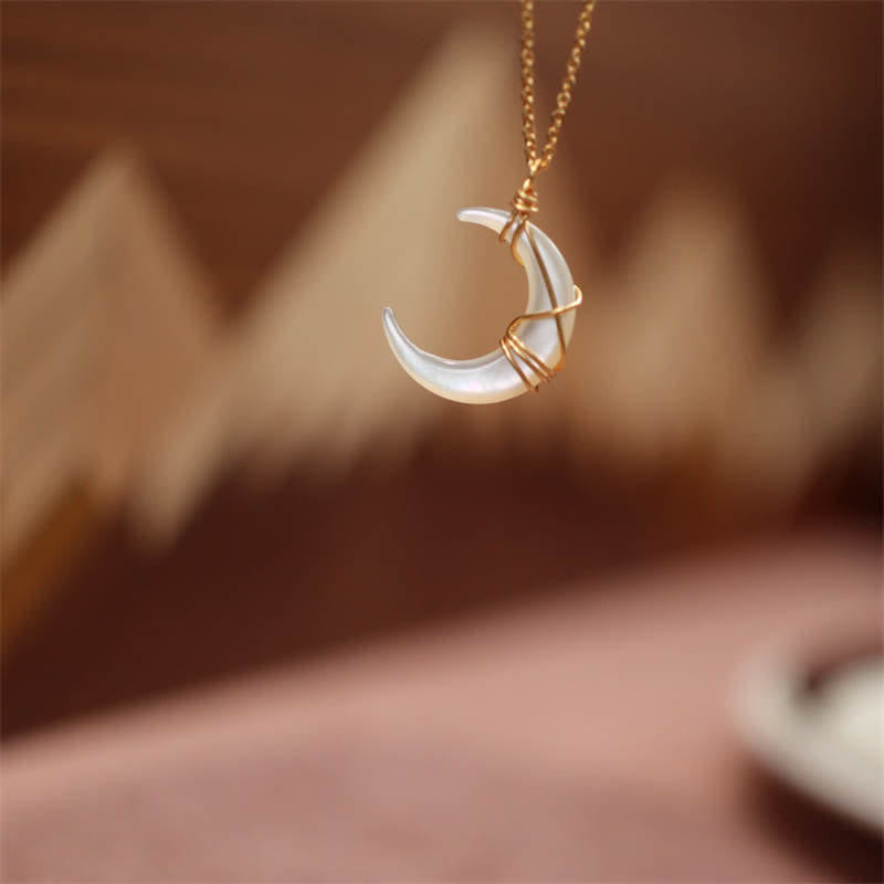 Buddha Stones Natural Tridacna Stone Crescent Moon Blessing Necklace Pendant - image 4