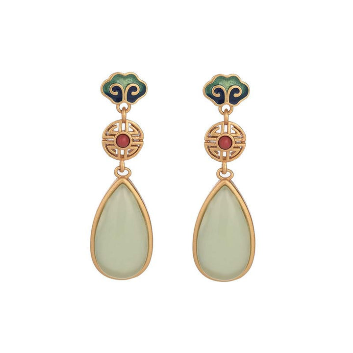 Buddha Stones FengShui Jade Double Happiness Fortune Earrings - image 4