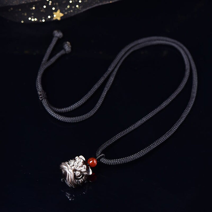 Buddha Stones Natural Silver Sheen Obsidian Dancing Lion Protection Necklace Pendant - image 4