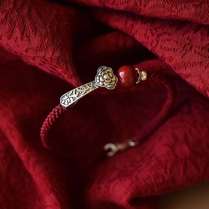 Buddha Stones 925 Sterling Silver Cinnabar Blessing String Bracelet - image 2