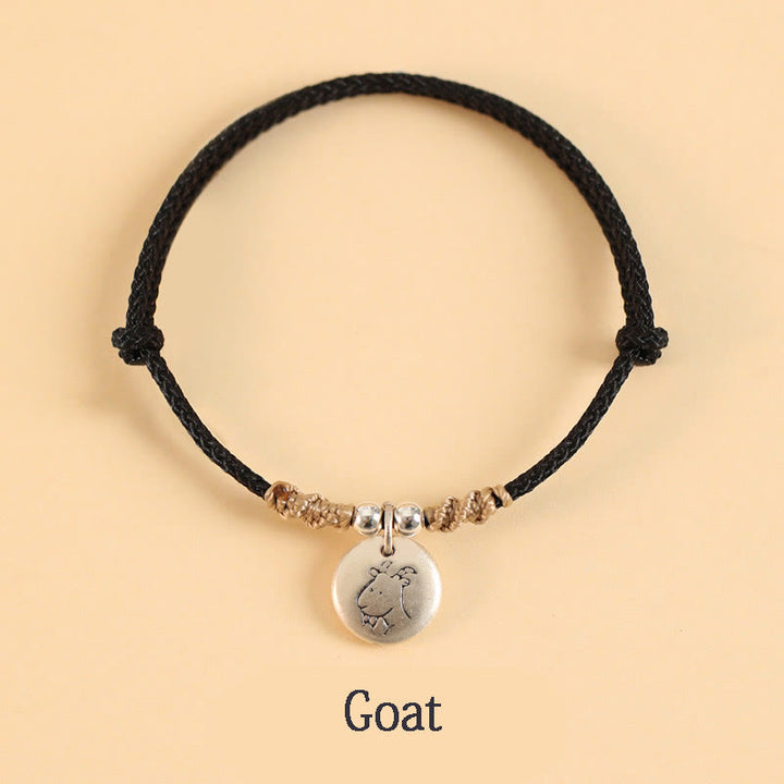Buddha Stones Handmade 999 Sterling Silver Year of the Dragon Cute Chinese Zodiac Luck Braided Bracelet - Black Rope - Goat(Wrist Circumference 14-17cm) - image 31