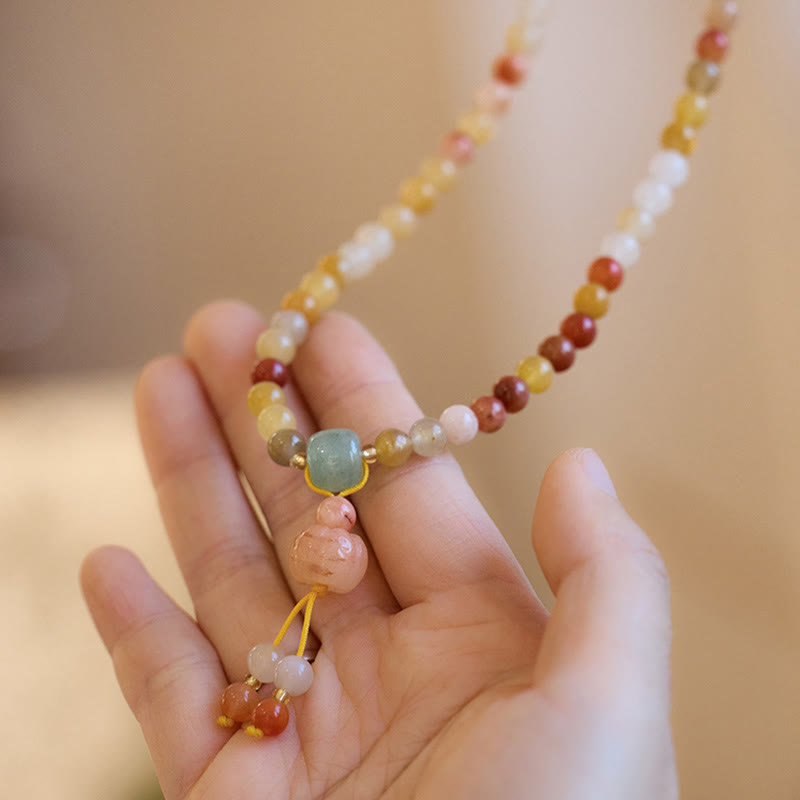Buddha Stones Natural Golden Silk Jade Pumpkin Charm Wealth Luck Triple Wrap Bracelet - image 3