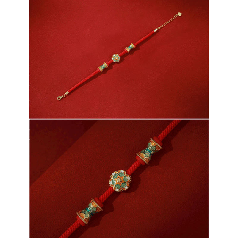 Buddha Stones Dunhuang 925 Sterling Silver Lotus Drum New Beginning Red Rope Bracelet - image 7