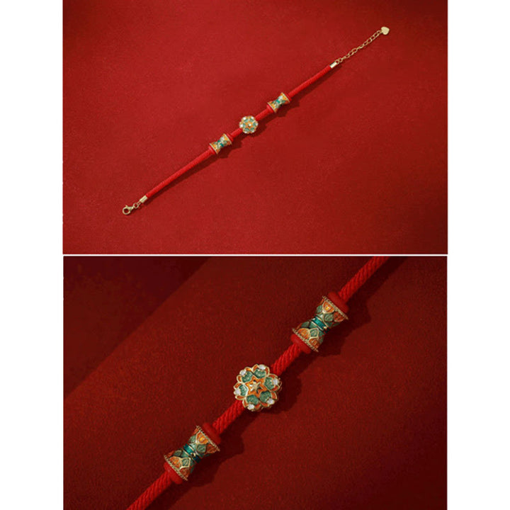 Buddha Stones Dunhuang 925 Sterling Silver Lotus Drum New Beginning Red Rope Bracelet - image 7