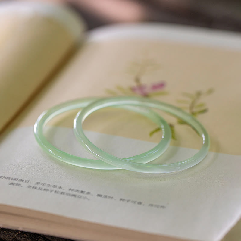 Buddha Stones Natural Green Chalcedony Strength Courage Cuff Bangle Bracelet - image 0