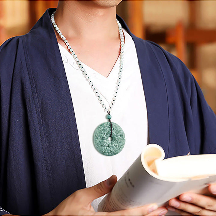 Buddha Stones Year of the Dragon Natural Jade Nine Dragons Peace Buckle Protection Necklace Pendant - image 5