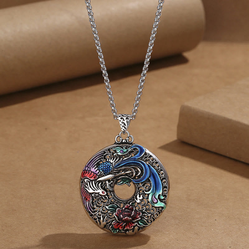 Buddha Stones Phoenix Peony Flower Luck Protection Necklace Pendant - Phoenix Peony&Chain - image 5