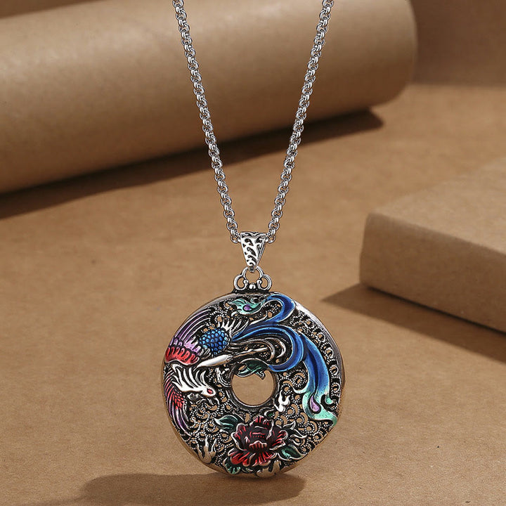 Buddha Stones Phoenix Peony Flower Luck Protection Necklace Pendant - Phoenix Peony&Chain - image 5