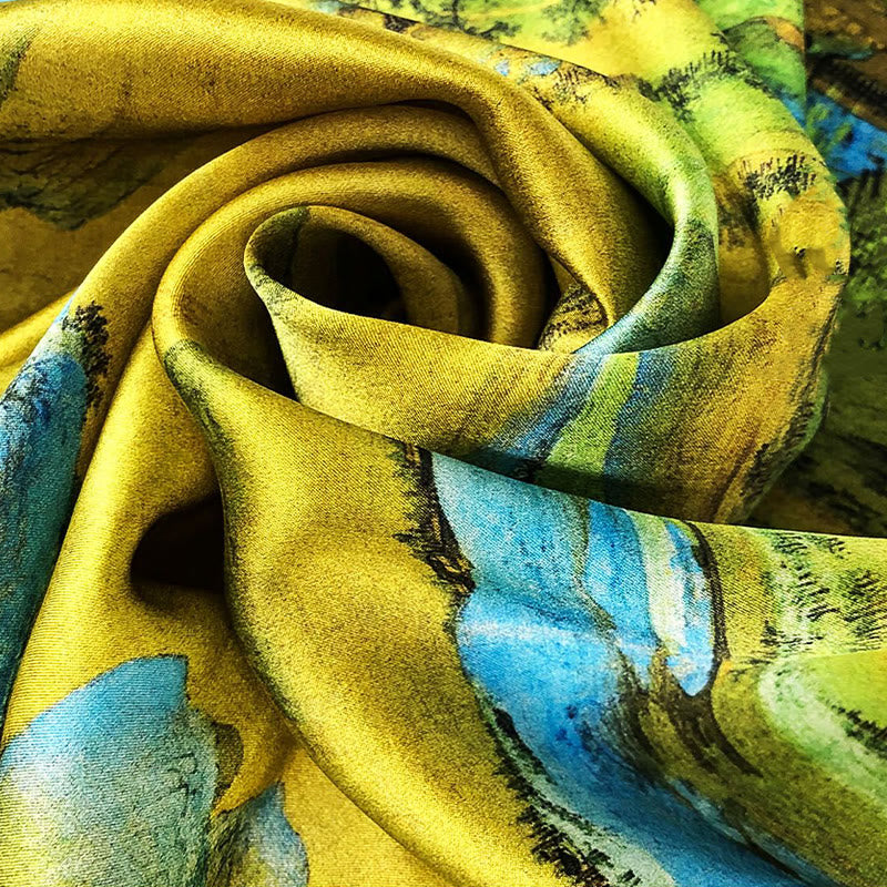 Buddha Stones A Panorama of Rivers and Mountains 100% Mulberry Silk Scarf Premium Grade 6A Silk Shawl - image 19