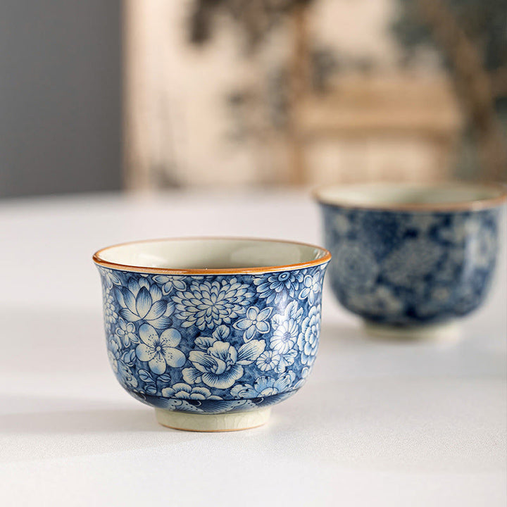 Buddha Stones Vintage Lotus Peony Plum Blossom Chrysanthemum Ceramic Teacup Tea Cups - image 3