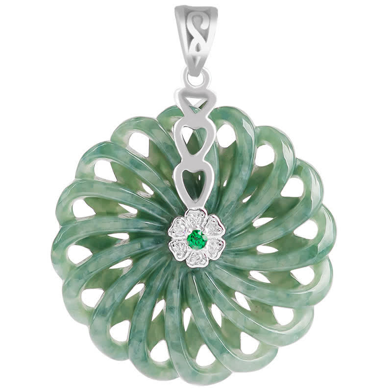 Buddha Stones 925 Sterling Silver Natural Round Jade Peace Buckle Abundance Necklace Pendant - image 4