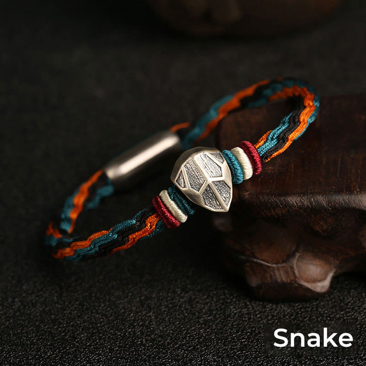 Buddha Stones Handmade 999 Sterling Silver Year of the Dragon Chinese Zodiac Protection Colorful Reincarnation Knot Rope Bracelet - Snake - 19cm - image 15