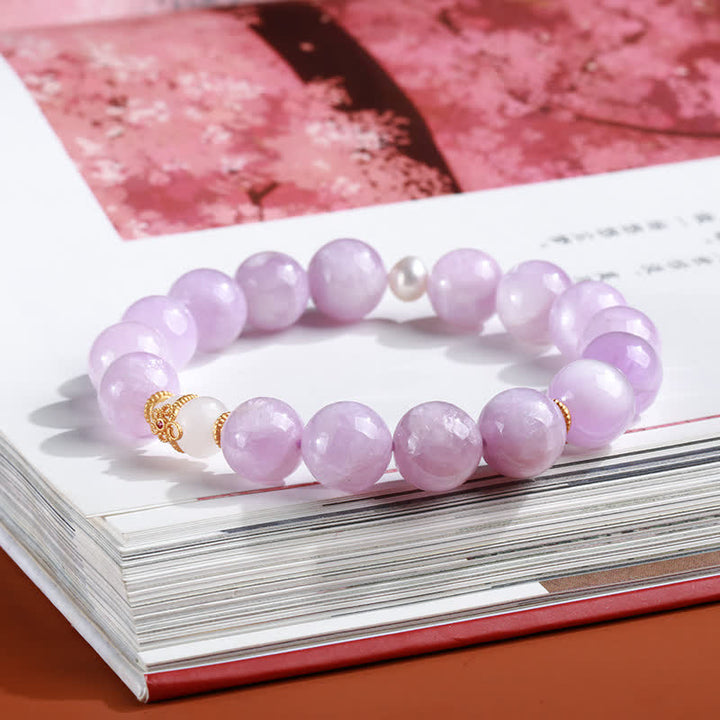 Buddha Stones Kunzite Hetian White Jade Gourd Love Spiritual Growth Bracelet - image 3