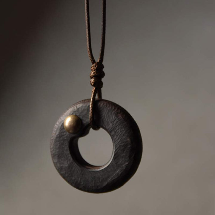 Buddha Stones Zen Circle Ebony Wood Peace Calm Necklace Pendant - image 10