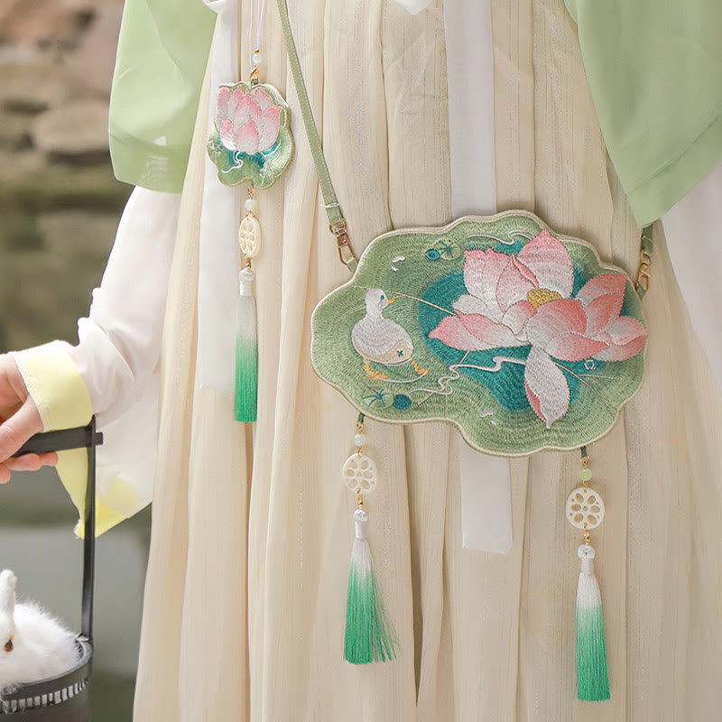 Buddha Stones Luck Embroidery Lotus Koi Fish Rabbit Flower Hanfu Bag Crossbody Bag Shoulder Bag - image 2