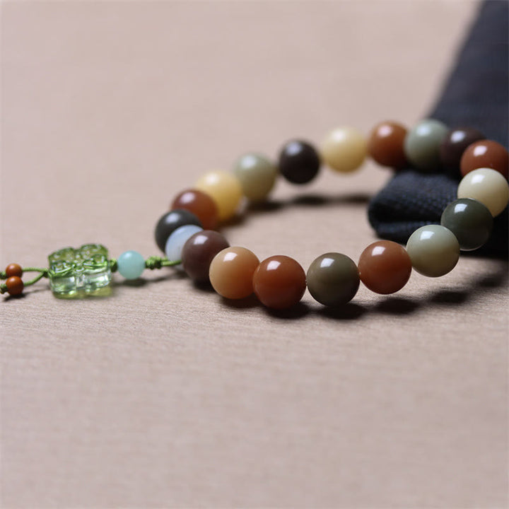 Buddha Stones Natural Multicolored Gradient Bodhi Seed Liuli Glass Charm Peace Bracelet - image 14