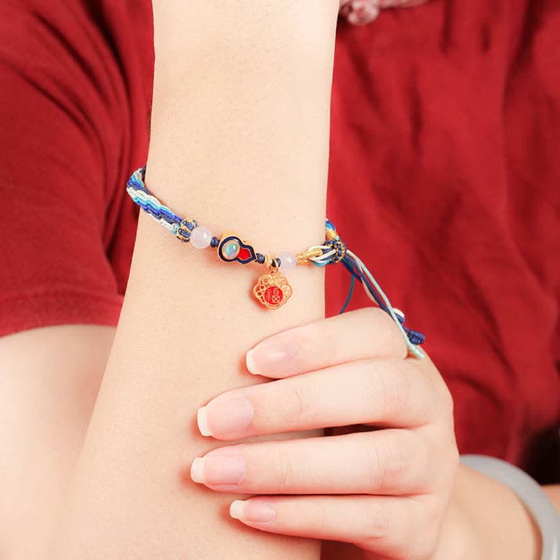 Buddha Stones 925 Sterling Silver Handmade Gourd Blessing String Reincarnation Knot Bracelet - image 3
