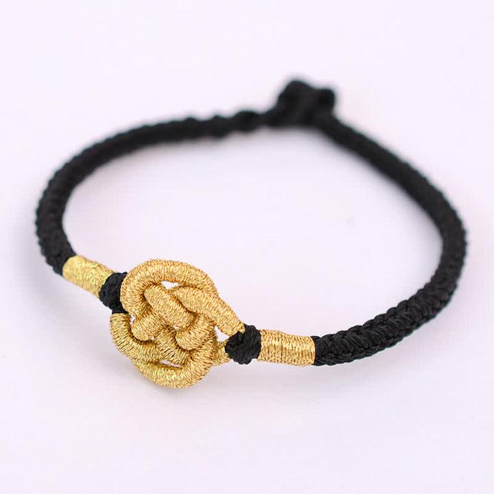Buddha Stones Handmade Simple Design Chinese Knotting Luck Strength Braid String Bracelet - Chinese Knotting - Black - 17cm - image 4