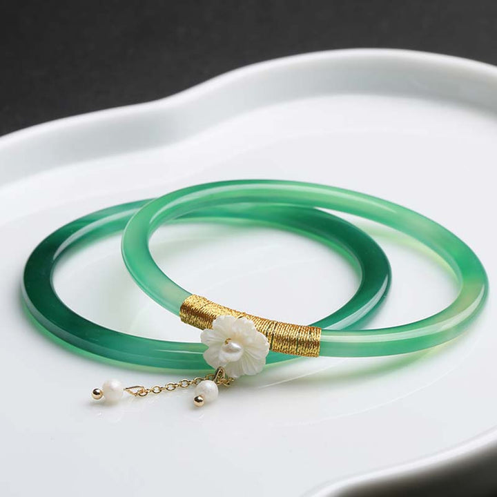 Buddha Stones Natural Cyan White Jade Success Bracelet - Cyan Jade(58mm fit for Circumference 19-21cm) - image 0