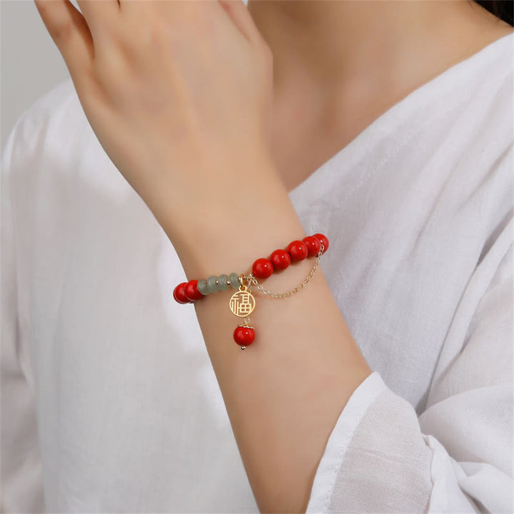 Buddha Stones Cinnabar Auspicious Fu Character Jade Calm Bracelet - image 2