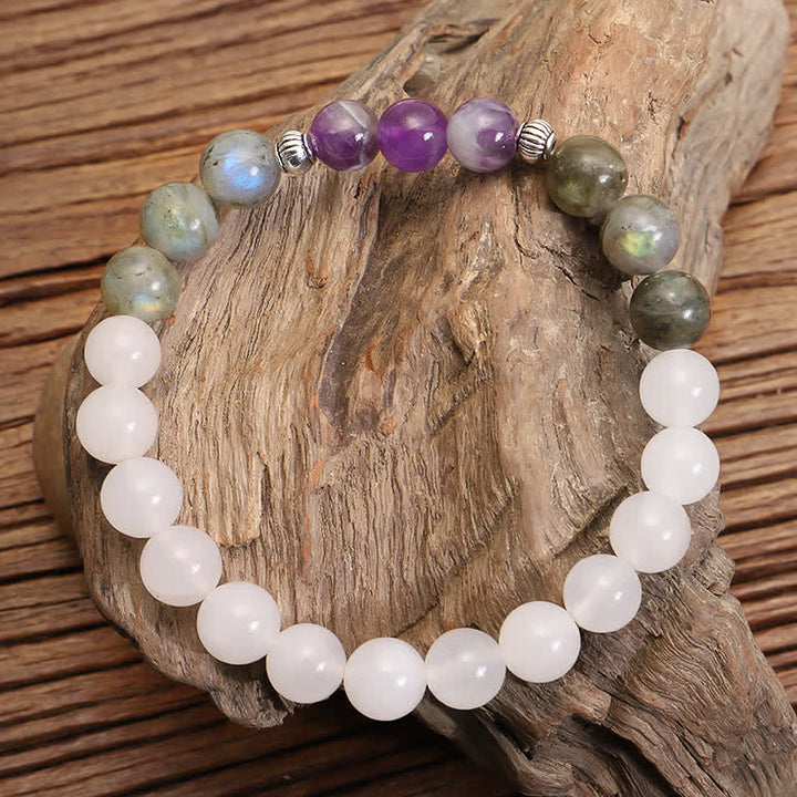 Buddha Stones 108 Mala Beads White Agate Amethyst Black Glitter Stone Protection Bracelet - Bracelet - image 2